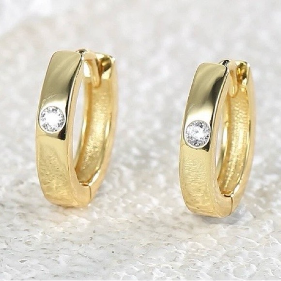 Adina Eden Jewelry - Adina Eden 14k Gold Plated Huggie Hoop Earrings with Single Bezel Set CZ Stone